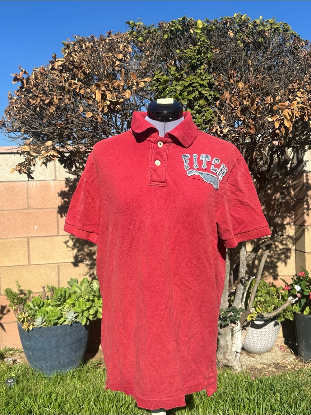 Vintage Abercrombie & Fitch Red and Grey Polo with Embroidered Logo Size XL
